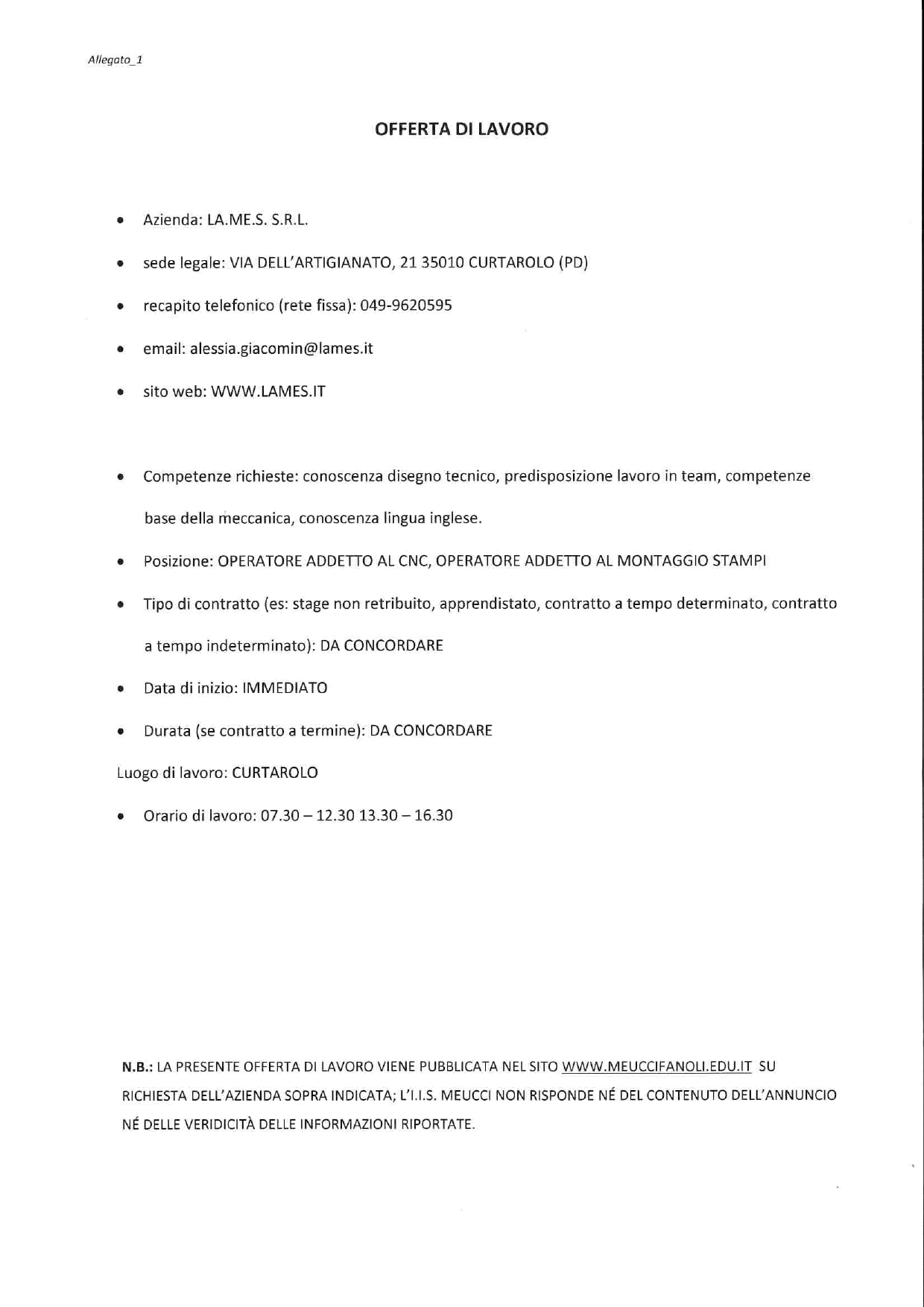 Offerta lavoro 275a