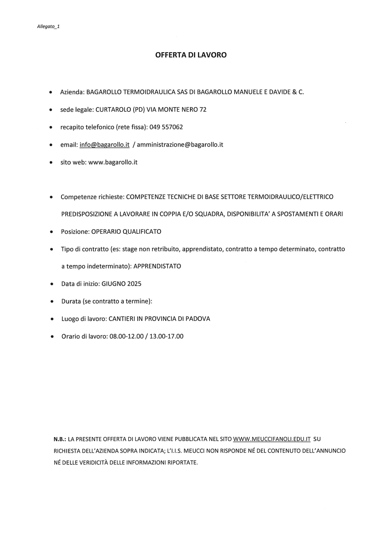 Offerta lavoro 275a