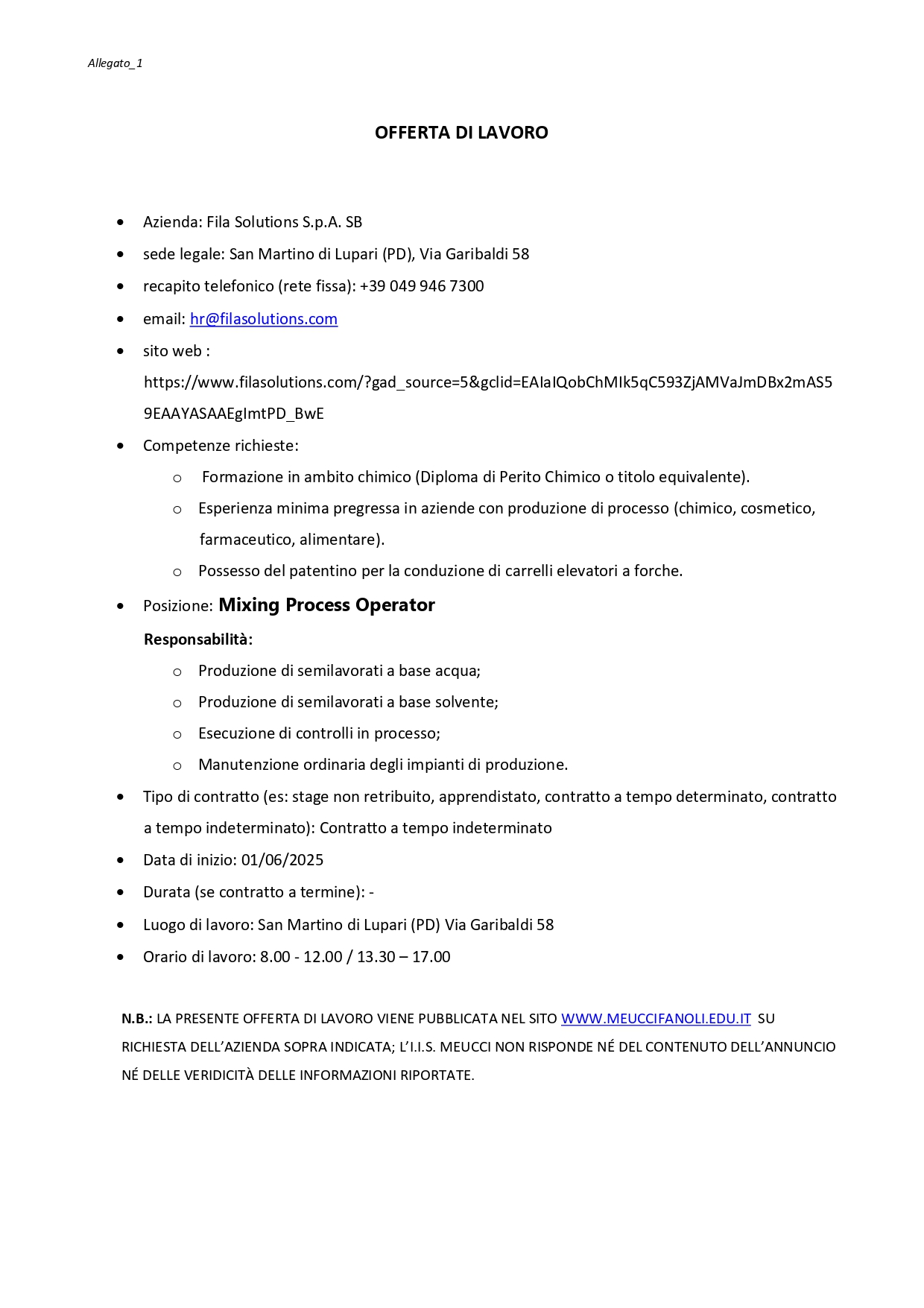 Offerta lavoro 275a