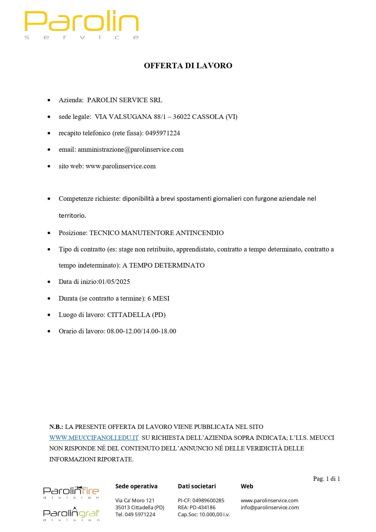 Offerta lavoro 275a
