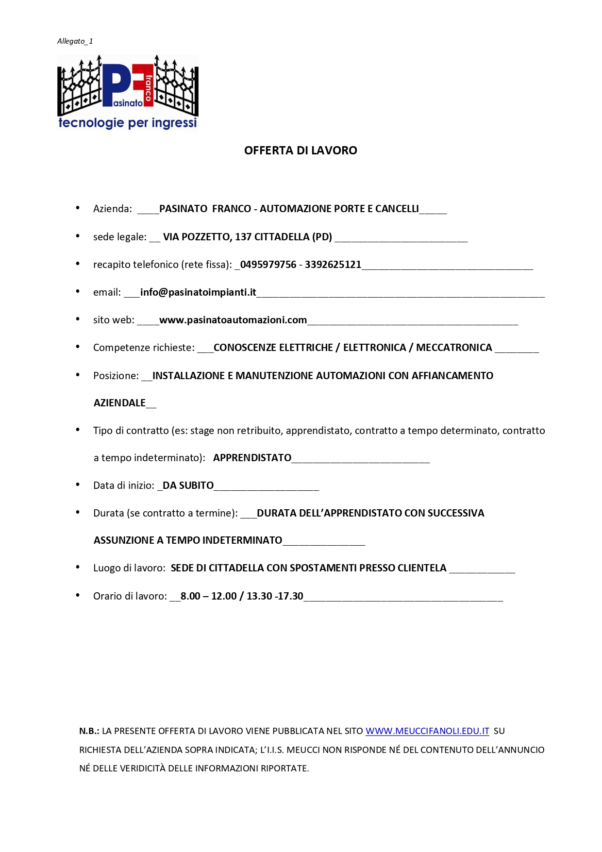 Offerta lavoro 275a