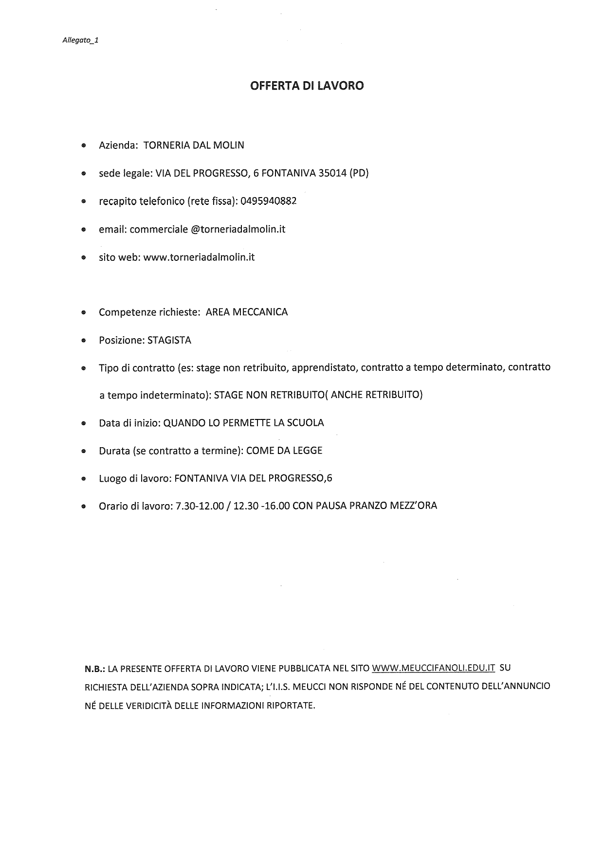 Offerta lavoro 275a