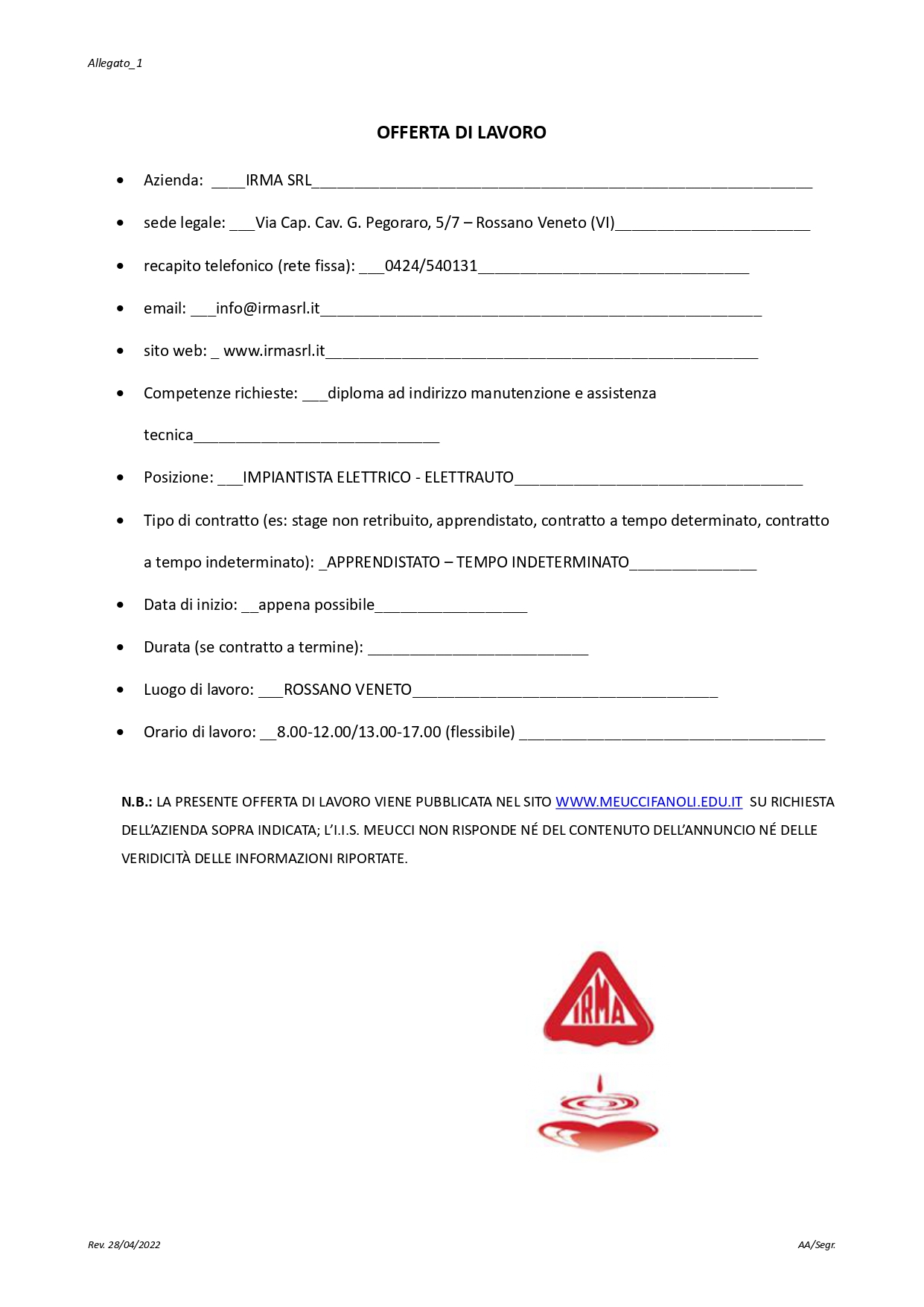 Offerta lavoro 275a
