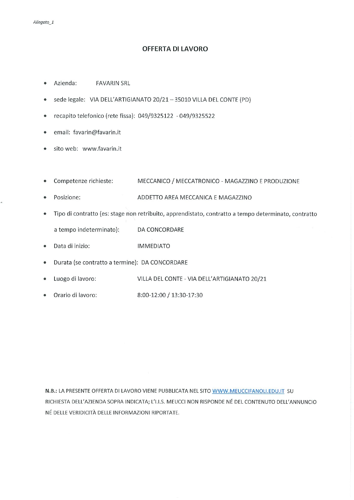 Offerta lavoro 275a